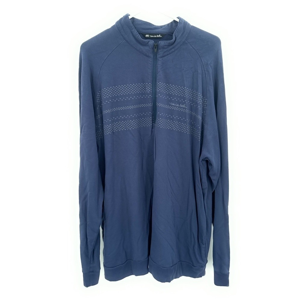 TravisMathew Mens XXL Blue Quarter Zip Fleece Pullover Golf Sweatshirt Mock Neck